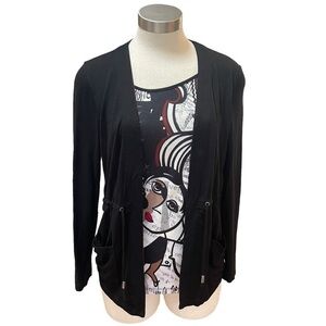 Simply Art by Dolcezza Faux Cardi Sweater Top Black Red Artsy Sz. M